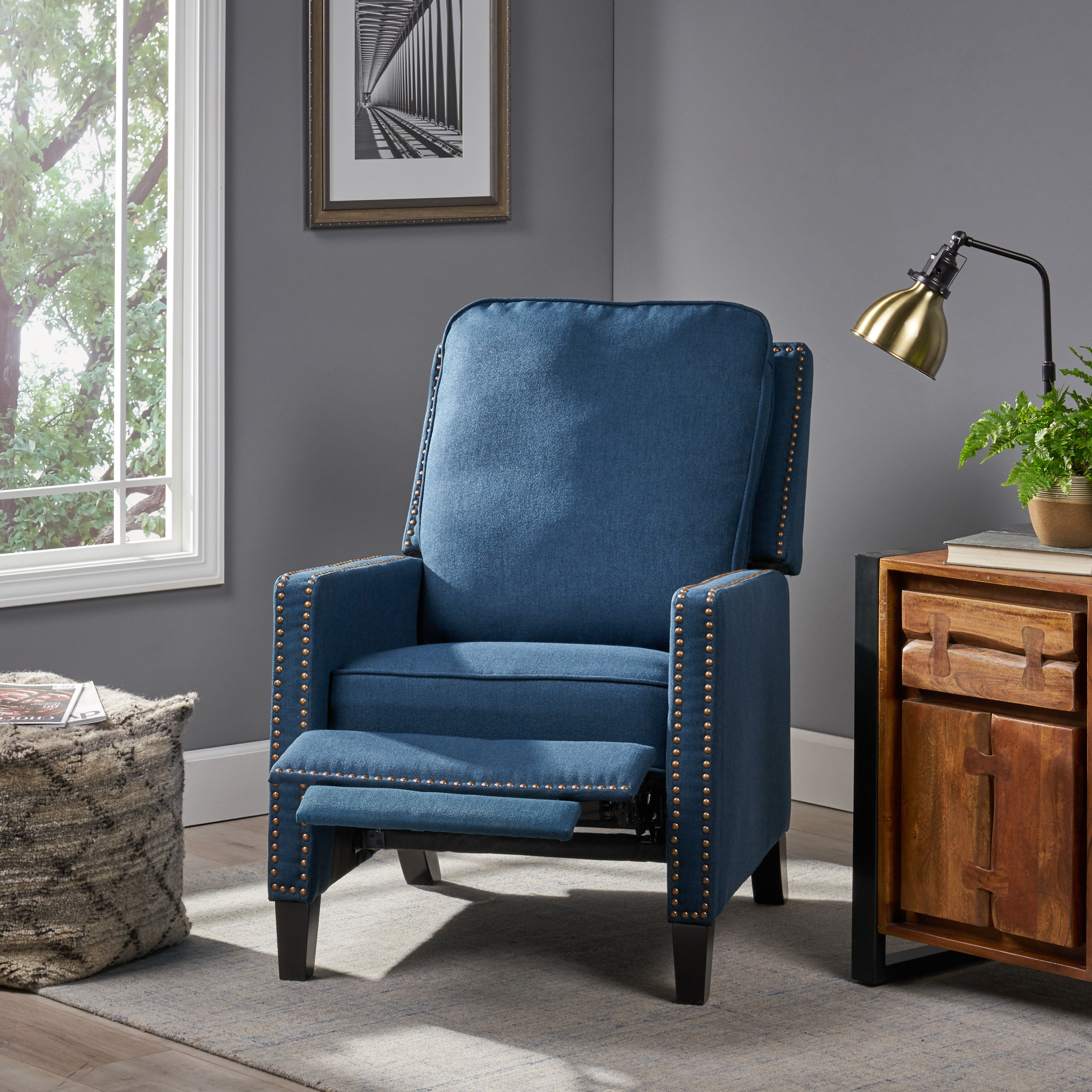 Persaud Upholstered Recliner Andover Mills Fabric Navy Blue Polyester